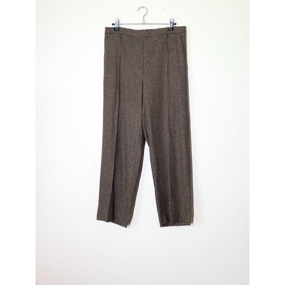 Vince Houndstooth Pull-On Crop Pants M Brown Black Pockets Stretch Waist